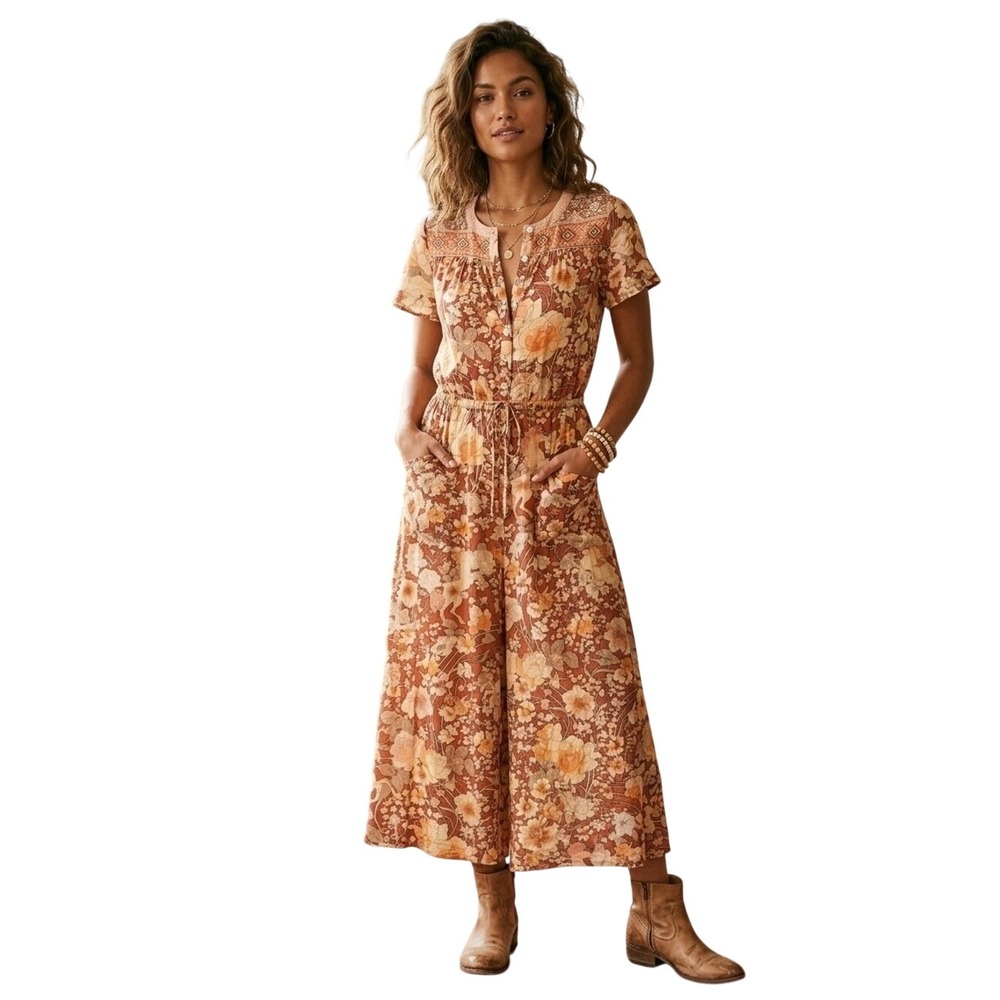 Spell & The Gypsy Wild Bloom Jumpsuit Small Floral Boho Festival Wide Leg Luxe